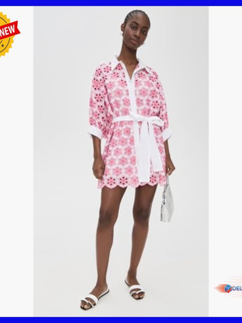 Floral Embroidered Mini Dress with Puff Sleeves and Slip - Picture 5 of 6